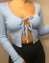 Load image into Gallery viewer, Tie Ribbed Crop Top (Baby Blue)
